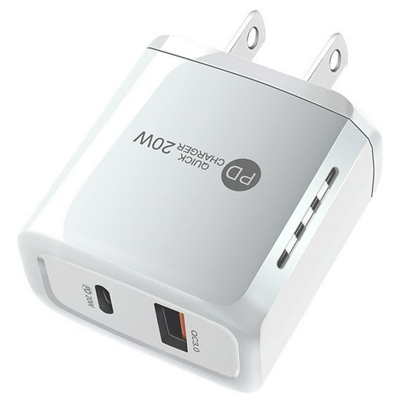 20W Dual Port PD USB-C and USB-A Fast Charging USB Type C Wall Charger Power Adapter Travel Plug for iPhone 14/13/12/11 Pro Max Mini, XS/XR/X, iPad, Samsung Galaxy S20/S21/S22/S23 Ultra, White