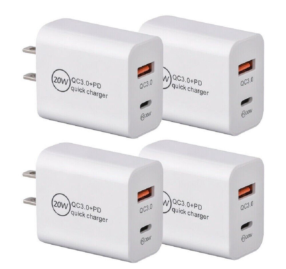 20W Dual Ports Wall Charger USB-C + USB-A, EpicGadget Fast Charger 20W Type-C Power Adapter Fast Wall Charger Adapter Plug for iPhone, iPad, Samsung, Google Pixel and More (4-Pack)