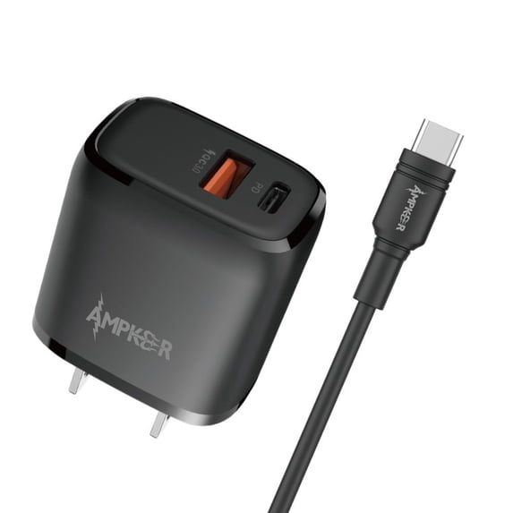20W Fast Charging Dual Port (Quick Charge 3.0 USB/Power Delivery USB-C) Home Travel Wall Charger with Type-C to Type-C Cable (5 Feet) for Motorola edge+ Plus (2022) - Black
