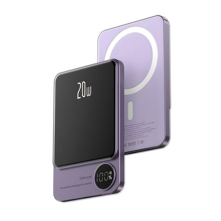 20W Magnetic Wireless Power Bank Wirelessly Charging External Battery USB  5000mAh Purple