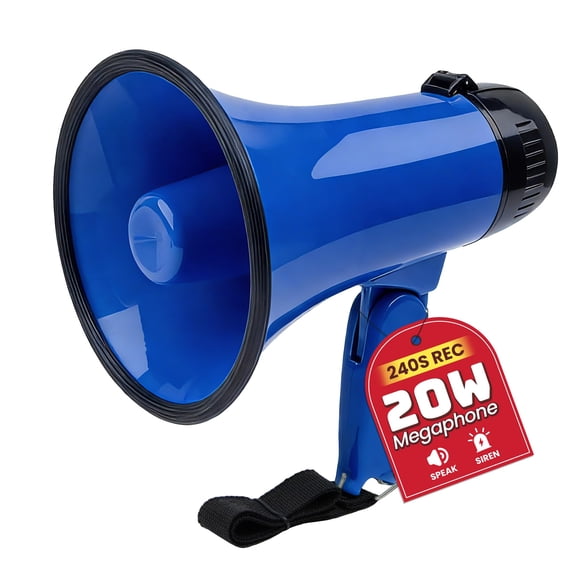 20W Megaphone Bullhorn, Built in Siren & 240s Recording, 5.4"×8.6" Portable Megaphone with Volume Control Cover Up to 300 feet+ for Indoor and Outdoor Activities