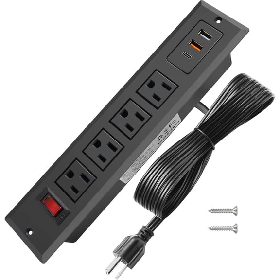 20W Mountable Power Strip USB C Recessed Power Strip USB-C Fast Char 4 Outlet 3 USB Multiple Protection Built in Conference Desk Counter Workbench for PC Home Electric Appliance (USB C Black)
