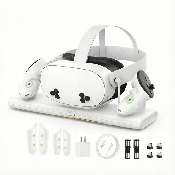 For 20W PD Fast Magnetic VR Charging Dock Compatible with Meta Quest 2 Meta Quest 3 Meta Quest 3S RGB Indicator Light Rechargeable Batteries Charging Cable VR Headset Accessories