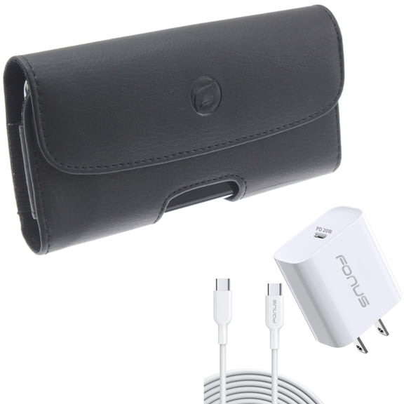 20W PD Home Charger & Case Belt Clip for Samsung Galaxy S24 - Fast Type-C 6ft Long Cable Quick Power, Leather Holster Cover Pouch for Galaxy S24