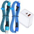 thumbnail image 1 of 20W PD & QC Dual-Port Fast Wall Charger Block, Type C Charger Block with 10FT USB-C to C & USB-A to C Cables, Power Adapter Compatible with iPhone 17/16/15 Pro Max iPad Pro Galaxy S26 Android,Blue, 1 of 7