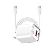 20W PD/QC Fast Charger with USB-C and USB-A Ports, Smart Chip, Turbo Power, 100cm Cable Included