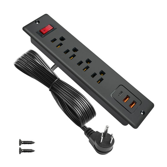 20W PD USB C Recessed Power Strip Desktop Power Socket 4 Outlets 3 USB (PD20W&QC18W) Mountable Flat Plug Charging Station for Countertop Cabinet Desk ETL Listed