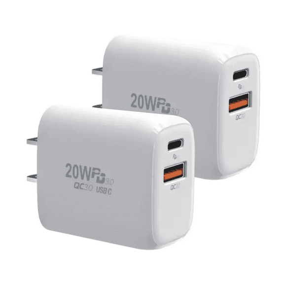 20W Plug Fast Charger New PD Electric Power Supply Adapter Type-C Port USB Wall Charger for Laptops, Phones and All Charging Devices. Pack of 2