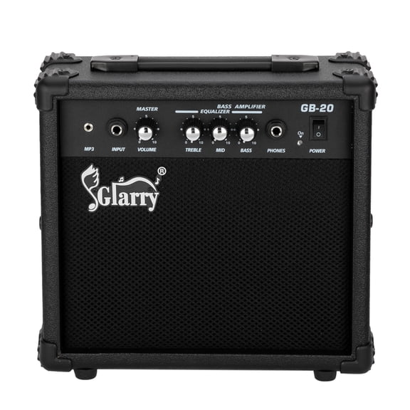 20W Portable Electric Bass Amplifier, 6.5 Inch Speaker Guitar Amp with Volume Treble Bass Middle EQ Control, Silent Headphone Jack & MP3 Aux Input, Compact Practice Amp for Beginners