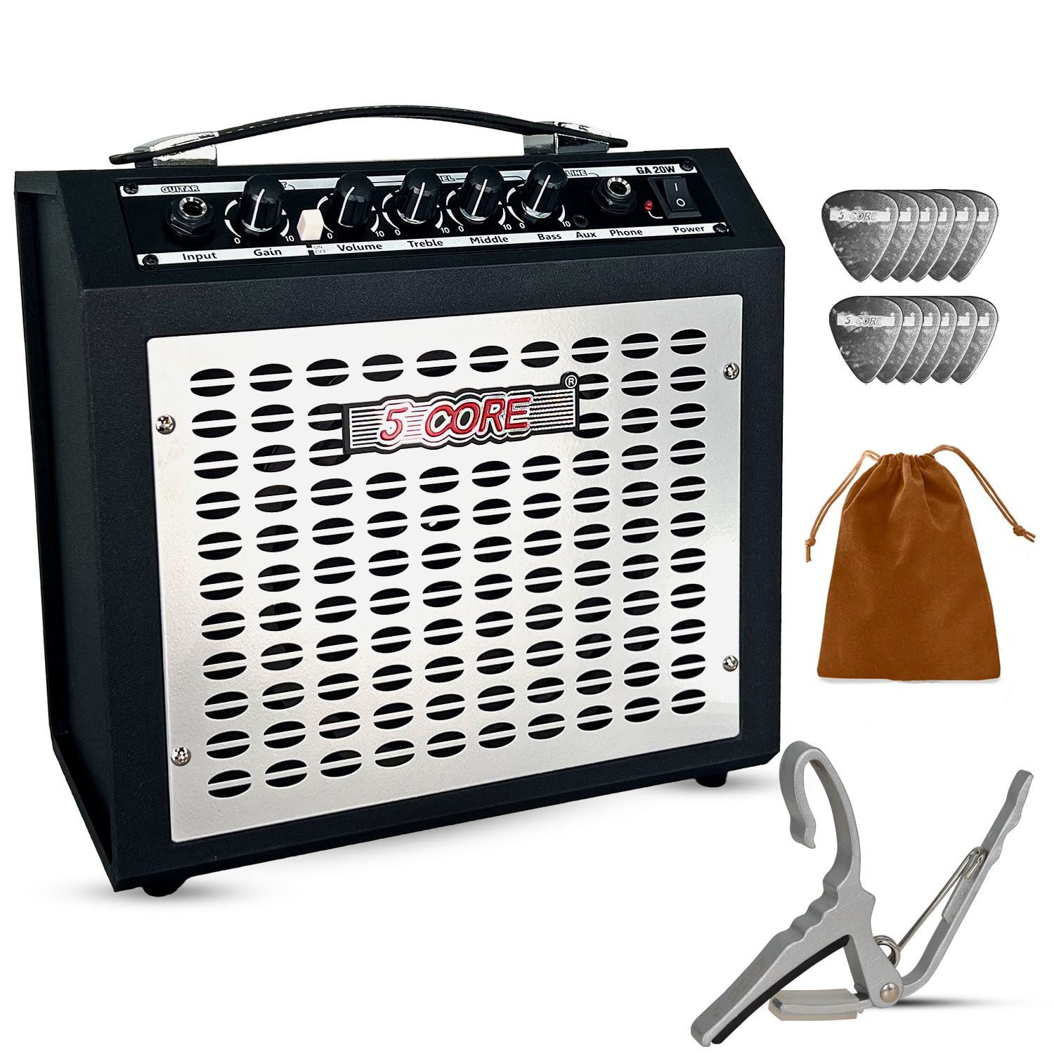 20W Portable Guitar Amplifier with 6.5" Speaker, AUX/Headphone Jacks & Adjustable EQ – Compact Amp for Electric Guitars and Bass