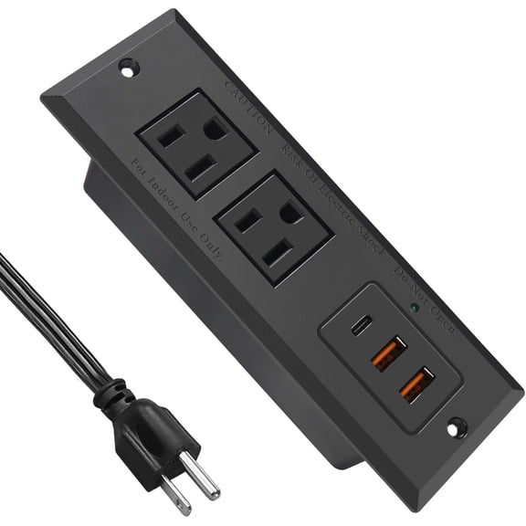 20W Recessed Power Strip USB C Fast Charge Desk Power Outlet Type C Flush Mounted Extension Power Plug for Conference Countertop Desktop Drawer Sofa ETL Listed 10ft Power Cord