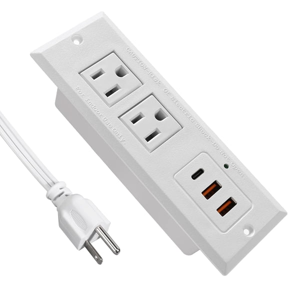 20W Recessed Power Strip USB C Fast Charge Desk Power Outlet Type C Flush Mounted Extension Power Plug for Conference Countertop Desktop Drawer Sofa ETL Listed 10ft Power Cord