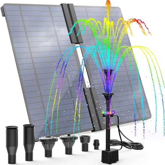 20W Solar Fountain Pump with 2500mAh Battery, 12 LED Lights & Long Cord for Pools, Ponds, Gardens & Small Waterfalls