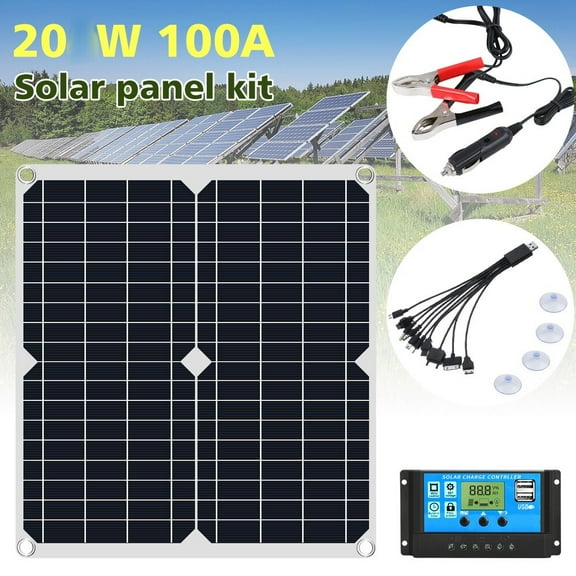 20W Solar Panel Kit 100A 12V Battery Charger with Controller for Car RV Boat Home Roof Van Camping by DFITO
