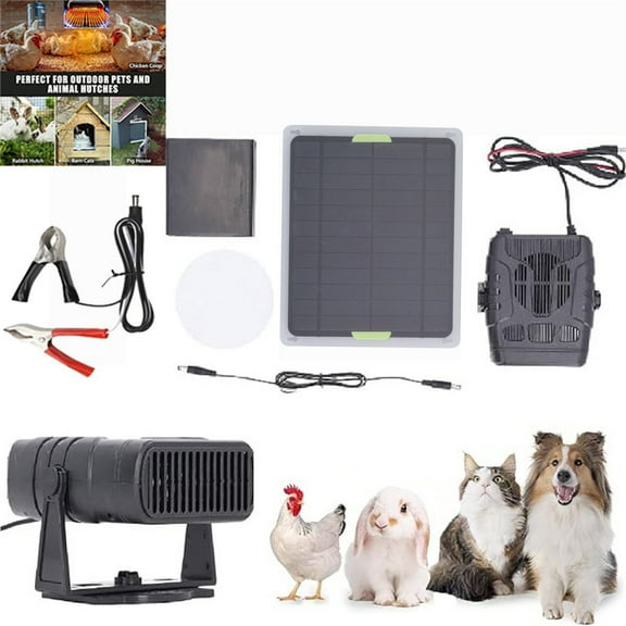 20W Solar-Powered Pet House Heater - Solar Panel Heating Device for Dog/Cat Coops, Warm Air Function, Requires 3x 18650 Batteries (Not Included), Safe for Pets, 7.1*8.7in, Black