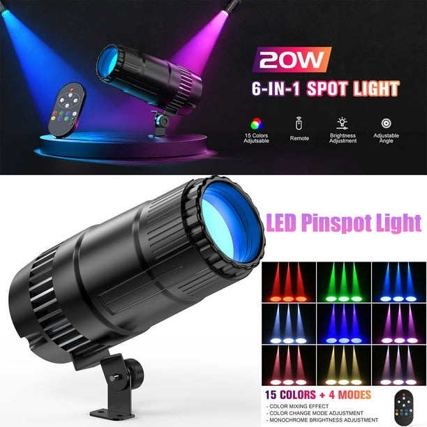 20W Spotlight Beam Pinspot Light LED Stage Lighting RGBWYP CYAN KTV Wedding Disco DJ w Remote Walmart Business Supplies
