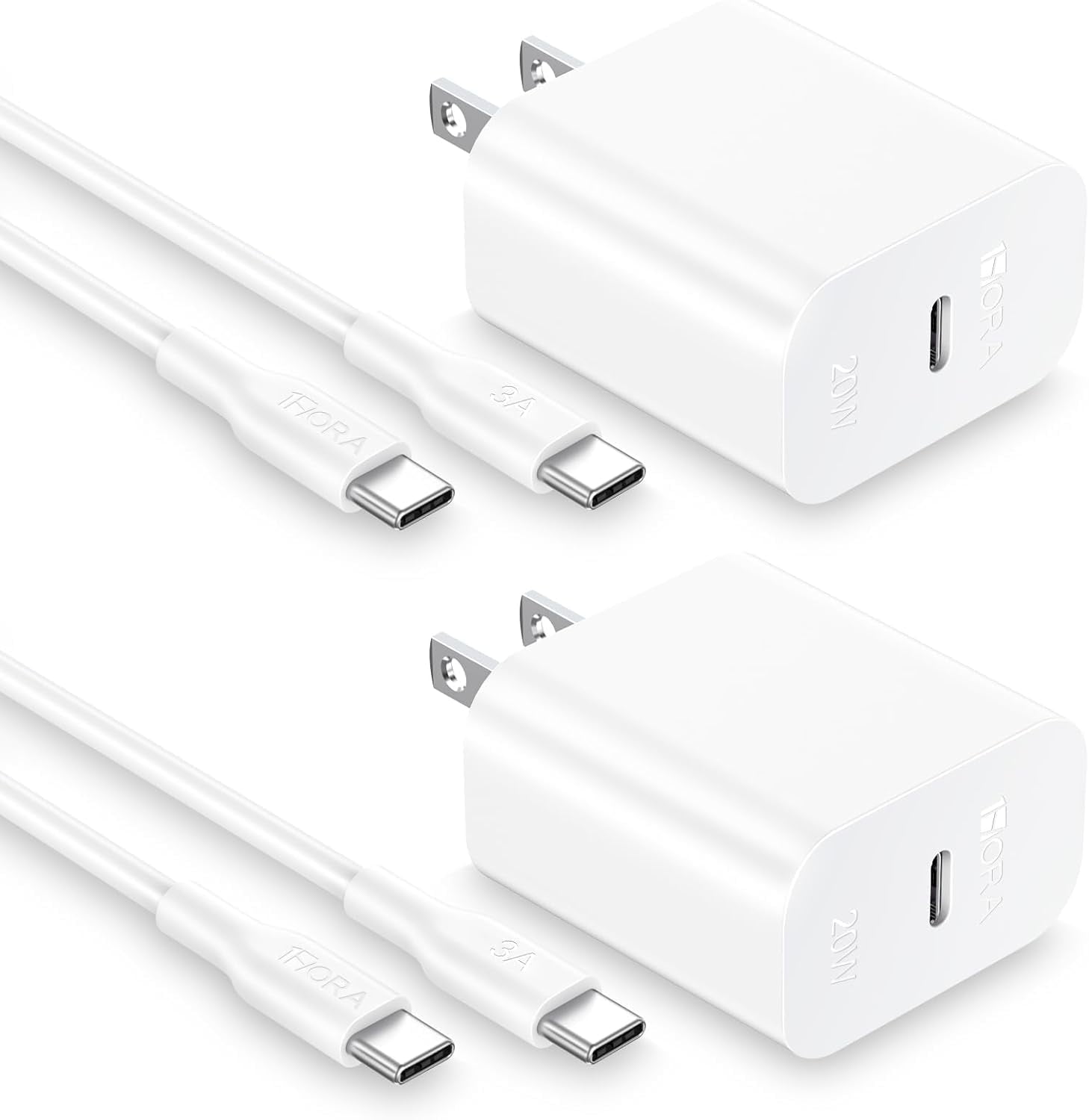 20W USB C Charger 2-Pack 1HORA Type C Fast Charger, Compatible with iPhone and Samsung