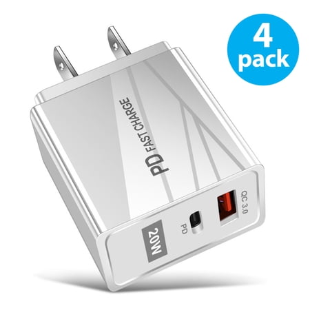 20W USB C Fast Charger 4-Pack Dual Port PD Power Delivery Fast Type C Charging Block Plug Adapter for iPhone 13/12/11 /Pro Max, XS/XR/X, iPad Pro, AirPods Pro, Samsung Galaxy and More (White)