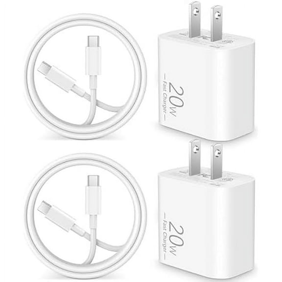 20W USB C Fast Charger for AirPods 4, AirPods Pro 2nd Gen, AirPods Max 2 (2024) Wireless Headphone, iPad USB C Cable iPad Pro Air Mini, iPhone 16 15 Pro Max Charging Cord Wall Charger Block 2Pack