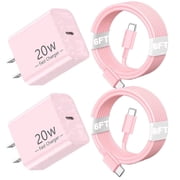 iPhone Fast Charger 20W USB C to USB C, [2 Pack] PD Wall Charger Block with 6FT Type-C Cable for iPhone 17/16/15,iPad Pro,AirPods