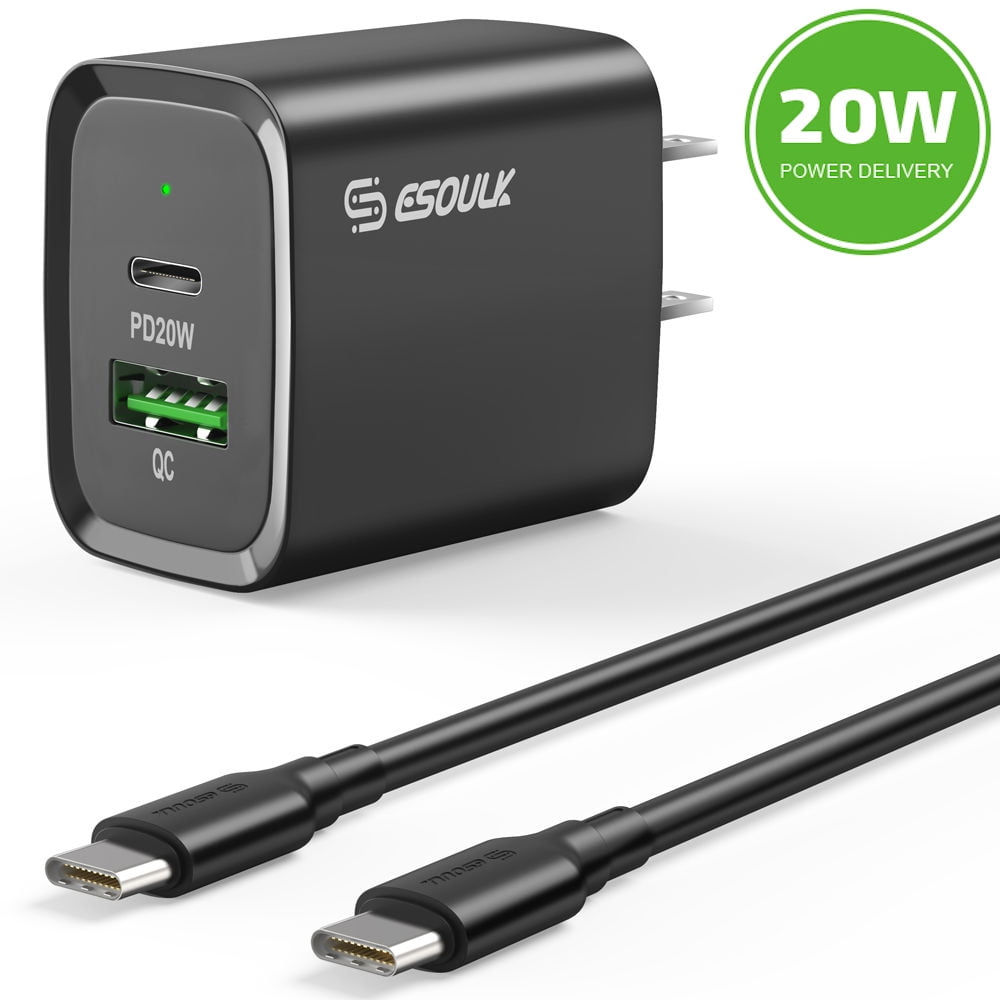 20W USB-C PD 3.0 Power Delivery + 18W Quick Charge 3.0 Fast Wall Charger + USB-C Cable - Black