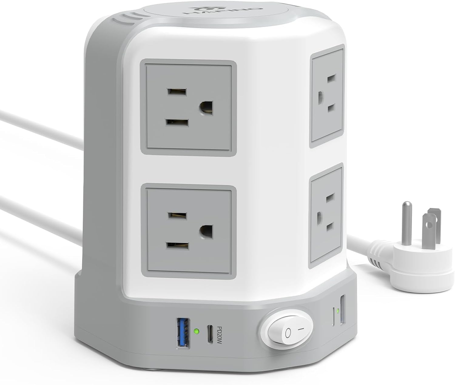 20W USB C Power Strip Surge Protector Tower,10 FT Extension Cord with