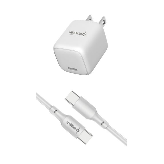20W Ultra Fast Charging Type-C PD (Power Delivery) Compact Mini Cube Wall Charger and 3A USB-C to USB-C Cable (3 Feet) for BLU View 3 - White