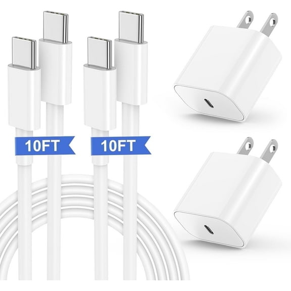 20W Wall Charger Compatible with iPhone 17 16 15 Charger Fast Charging, 2Pack 10ft USB C Fast Wall Charge Block Compatible with iPhone 16 15 Pro Max/Plus/Pro/iPad/Air/Mini,MacBook Case