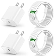 20W Wall Charger Compatible with iPhone 17 16 15 Charger Fast Charging, 2Pack 10ft USB C Fast Wall Charge Block Compatible with iPhone 16 15 Pro Max/Plus/Pro/iPad/Air/Mini,MacBook