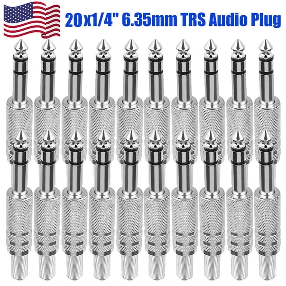 20X 1/4'' 6.35mm Audio Plug TRS Stereo Female Jack Socket Metal Spring Connector USA