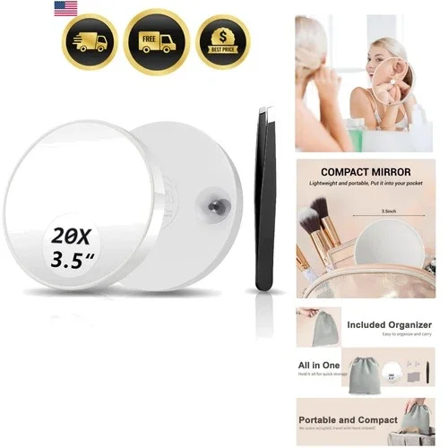 20X Magnifying Mirror, Magnified Mirrors 3.5" with Two Suction Cups and Tweez...