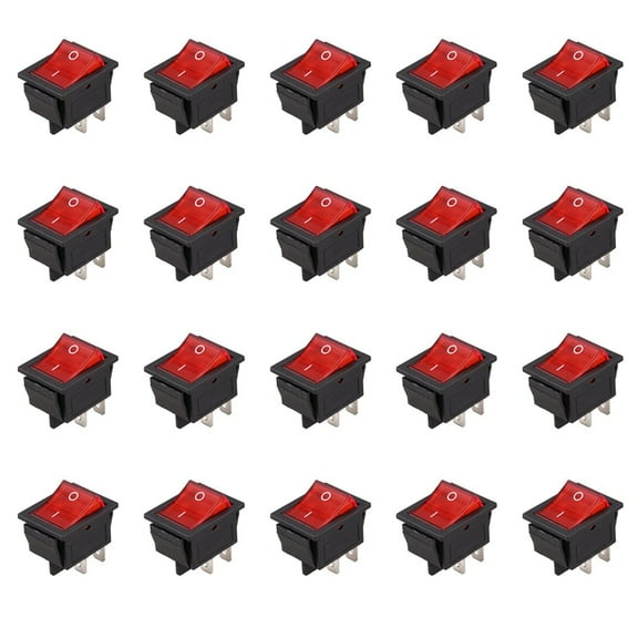20X Red Light Illuminated 4 Pin DPST ON/OFF Snap in Rocker Switch 16A 20A 250V AC