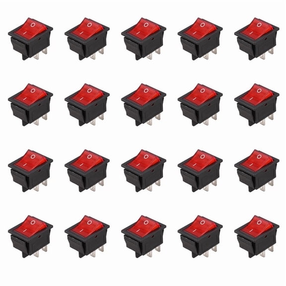 20X Red Light Illuminated 4 Pin DPST ON/OFF Snap in Rocker Switch 16A 20A 250V AC