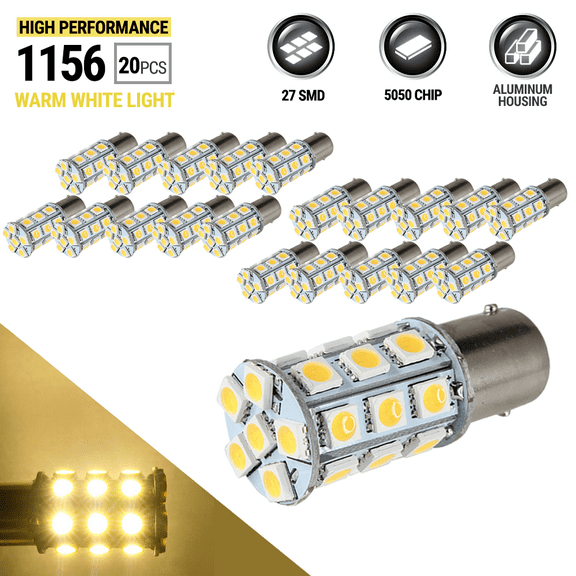 20X Warm White 27 SMD LED 1156 1141 1003 RV Camper Trailer Interior Light Bulbs