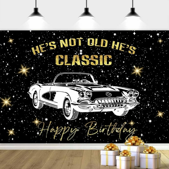 20X10ft Vintage Car Backdrop Black Retro Car Birthday Backdrop, Black Happy Birthday Photography Background Car Theme Birthday Party Backdrop for Boy Men Portrait Photo Booth Props