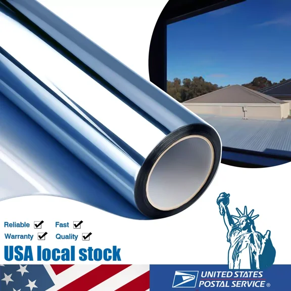 20X16Ft Uncut Roll Window Mirror Blue Chrome Tint Film New Home Office Glass