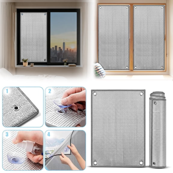 20X20 Inch Thickened Gray Border Sun Shade Film, Heat Blocking Window Film, Window Insulation for Summer Heat, Reflective Window Film, Window Sun Blocker for House, Comes with