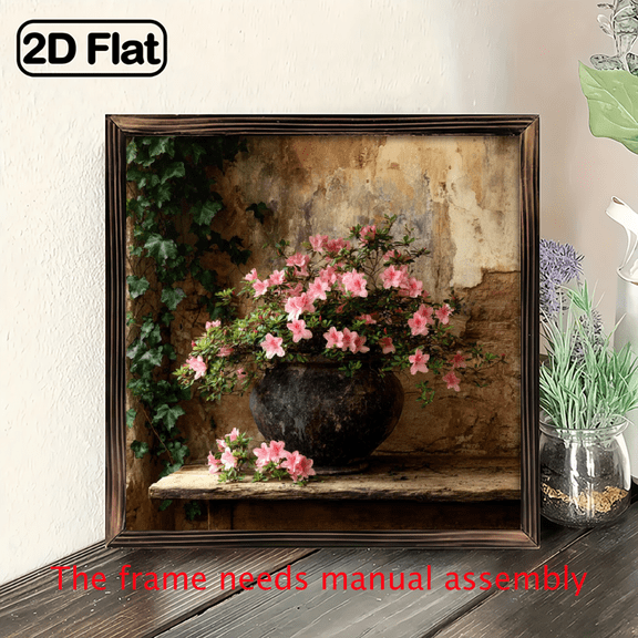 an 20X20 cm 2D Flat Frame Painting for Bedroom Wall Decor, Featuring a Pastoral Style Mural with Floral Designs, Perfect for Country-Style Wall Art And Rustic Decoration