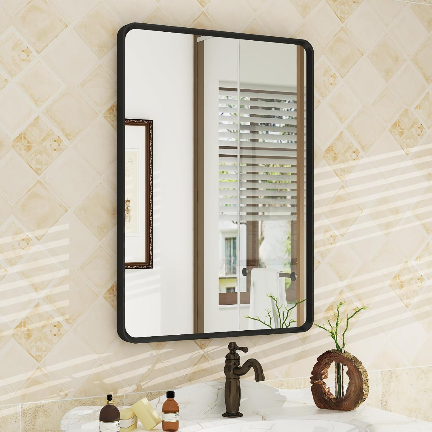 20X28 Inch Matte Black Bathroom Mirror for Wall Mount, Black Metal ...