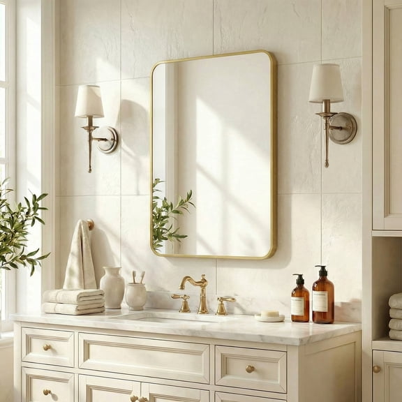 20X30 Inch Bathroom Mirror, Rectangle Aluminum Frame Mirror Anti-Rust, Wall Mounted Vanity Mirrors for Hangs Horizontally or Vertically, Mirror for Bedroom, Living Room, Entryway, Gold