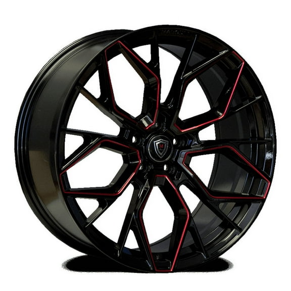 20X9 5-120 MARQUEE #1004 Gloss Black / Red Milled Wheel 33/74.1