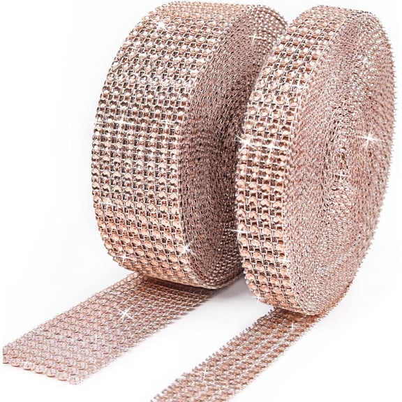 20Yards Rhinestone Diamond Ribbon Roll for Wedding Cakes, Birthday Decorations, Baby Shower Events, Arts and Crafts Projects 2 Rolls (Champagne)