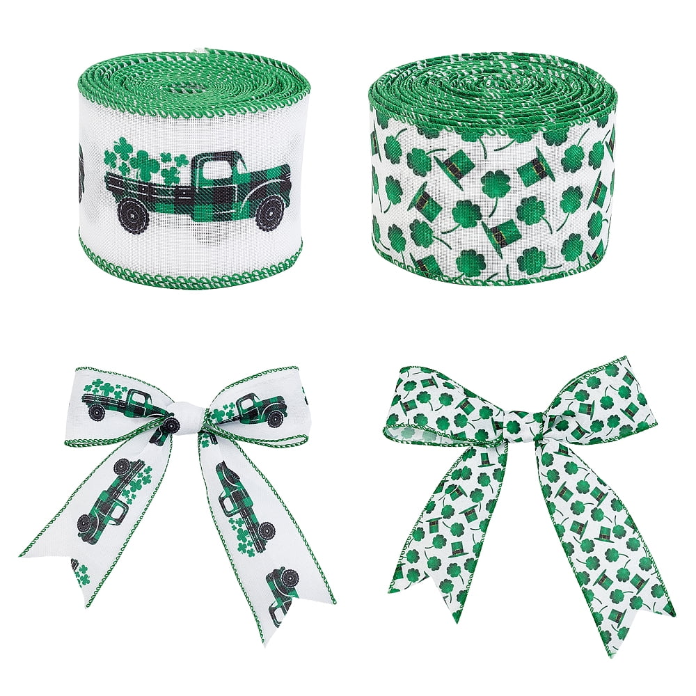 20Yds Polyester Ribbon Single Face Car & Clover Pattern for Gift ...