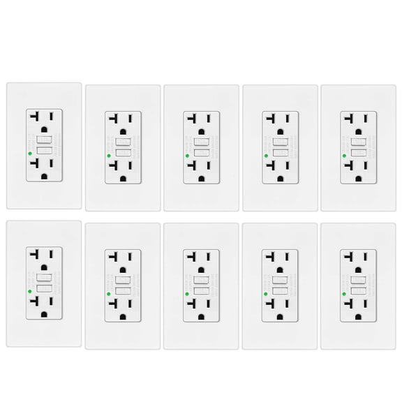 20amp GFCI Outlets, Non-Tamper-Resistant GFI Duplex Receptacles with LED Indicator, Ground Fault Circuit Interrupter with Wall Plate, ETL Listed, White, 10 Pack
