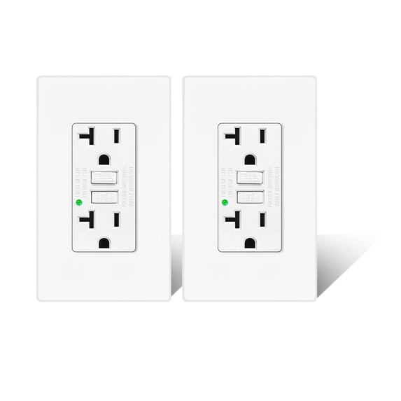 20amp GFCI Outlets Non-Tamper-Resistant,GFI Duplex Receptacles with LED Indicator, Ground Fault Circuit Interrupter with Wall Plate, ETL Listed, White, 2 Pack