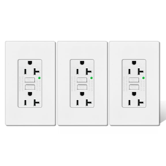 20amp GFCI Outlets, Non-Tamper-Resistant GFI Duplex Receptacles with LED Indicator, Ground Fault Circuit Interrupter with Wall Plate, ETL Listed, White, 3 Pack