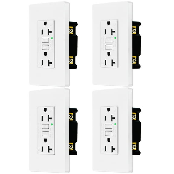 20amp GFCI Outlets, Non-Tamper-Resistant GFI Duplex Receptacles with LED Indicator, Ground Fault Circuit Interrupter with Wall Plate, ETL Listed, White, 4 Pack