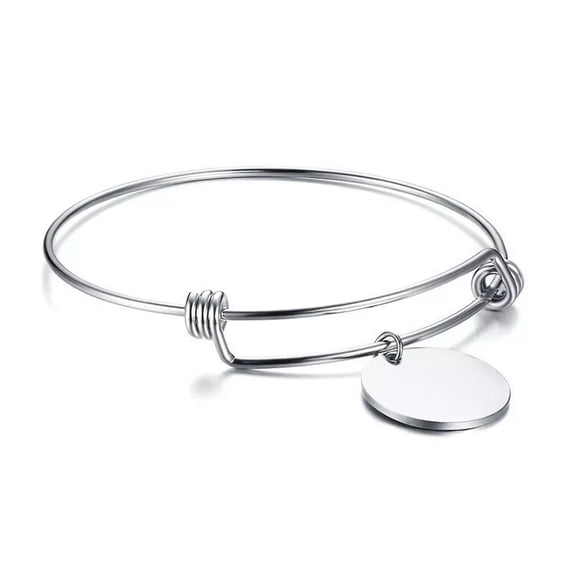 20cm~23cm Stainless Steel Round Silver Bracelet Women's Charm Bangle Adjustable