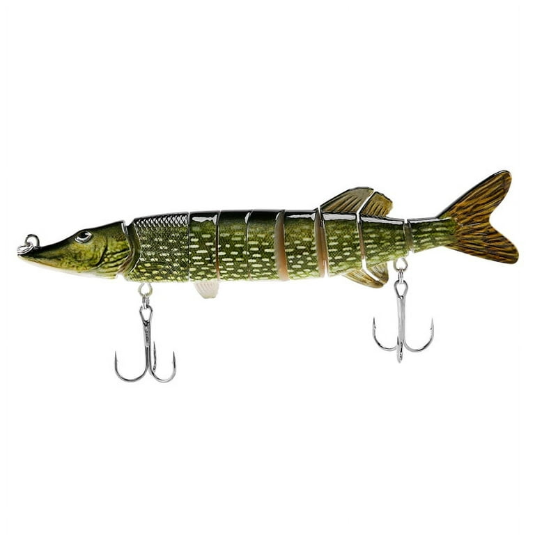 20cm 40g Lifelike Multi-jointed 8-segement Pike Muskie Fishing Lure Swimbait  Crankbait Hard Bait Fish Hook Tackle ArmyGreen 