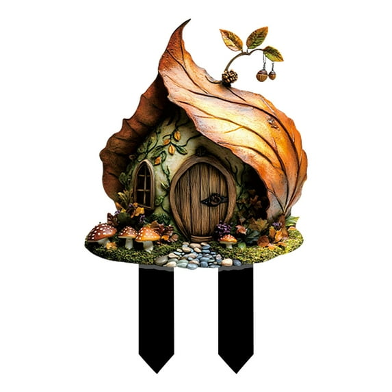 20cm Dreamy Mushroom House Garden Ground Stake, 2D Flat Courtyard Decoration Pile, Outdoor Fairy Tale Scene Prop for Patio Yard